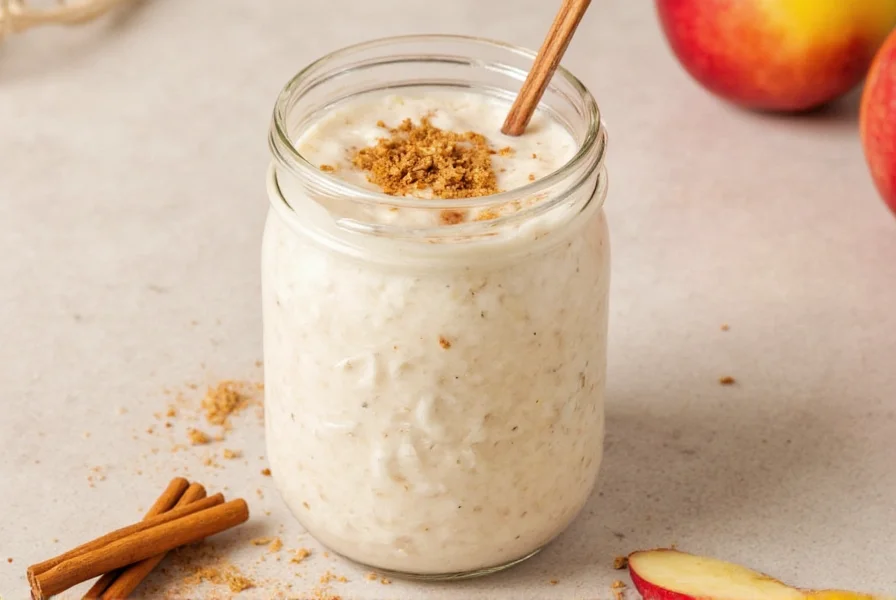 Three different variations of apple cinnamon overnight oats in mason jars showing vegan, high-protein, and low-sugar options