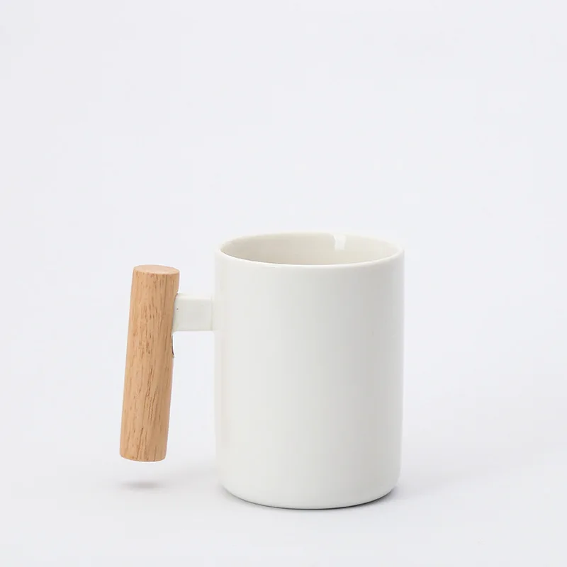 

Custom Porcelain Coffee Cup Ceramic Milk Tea Cup With Wooden Handle