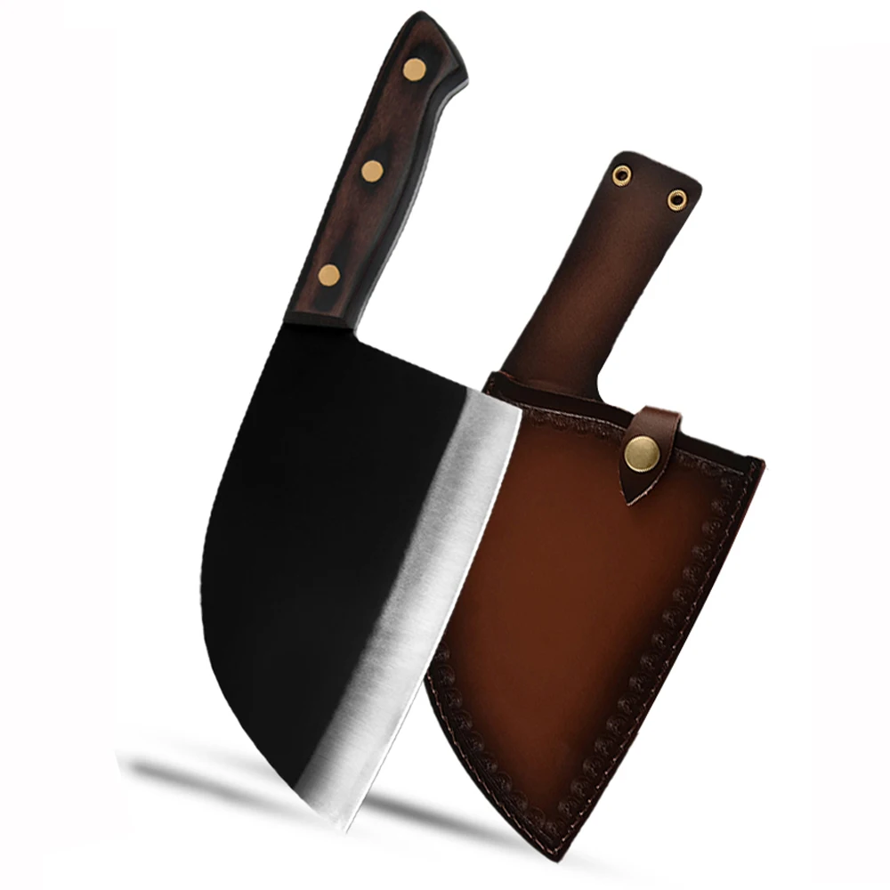 

New Pakka Wood Handle Full Tang Belt-loop Outdoor Hunting Camping Butchery Knives Bone Cleaver Knife Butcher With Leather Sheath