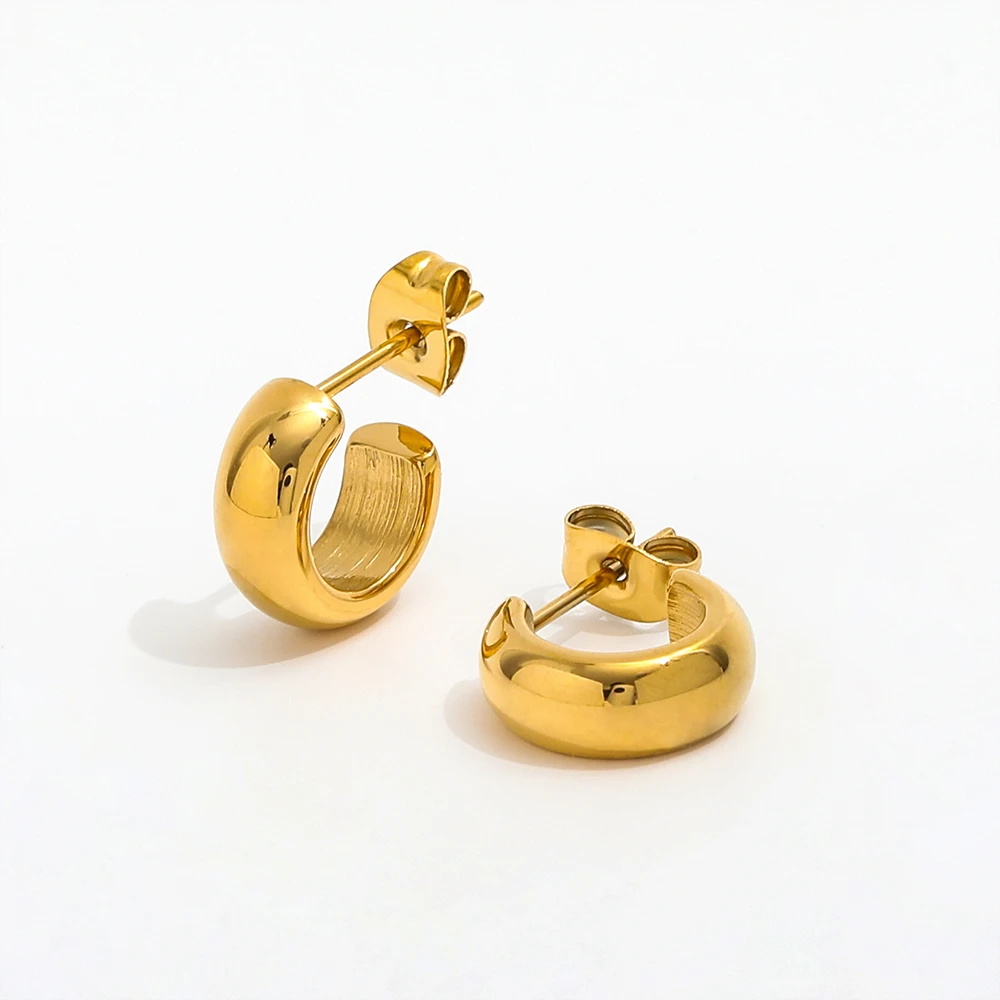JOOLIM  High End 18K Gold Plated Chunky Smooth Cambered Surface Band C Hoop Earrings Stainless Steel Jewelry for Women