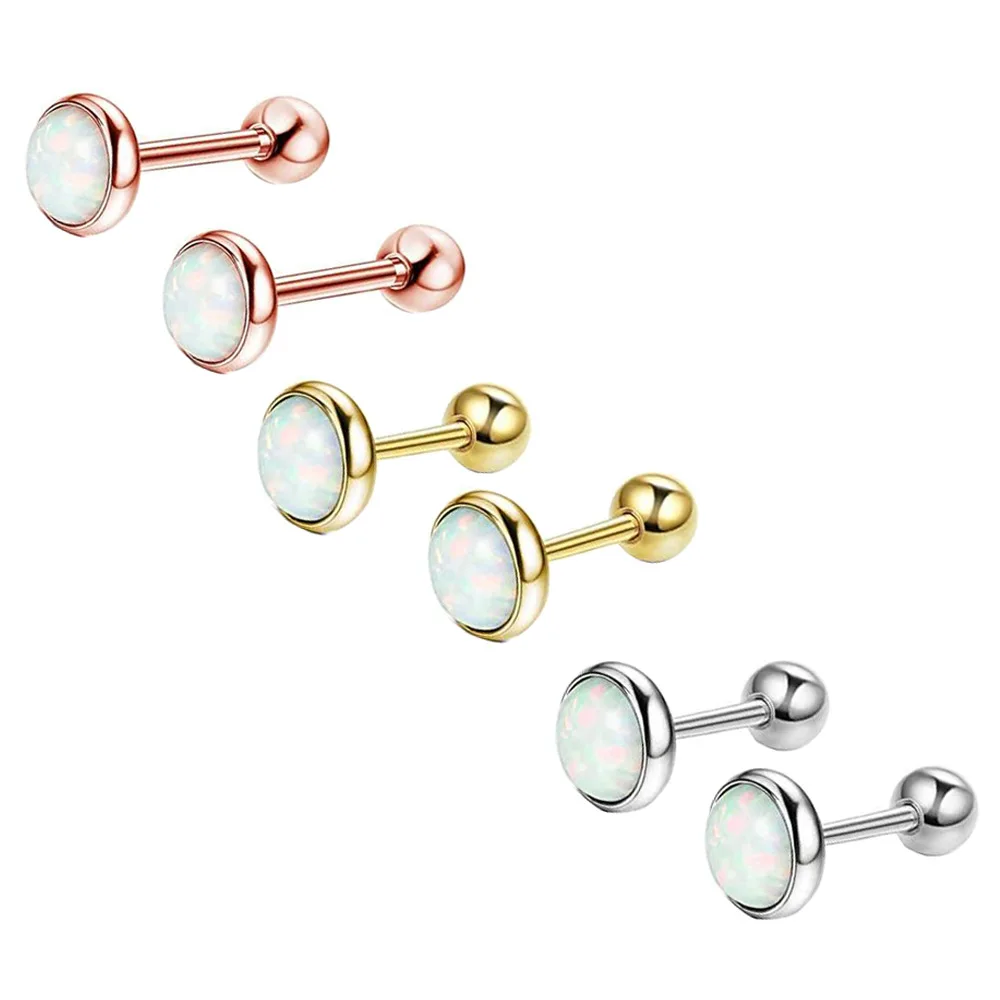 

1 Pcs Opal Piercing Jewelry Labret Lip Rings Helix Earrings For Women Men Stainless Steel Ear Cartilage Piercing, Silver/gold/rose gold