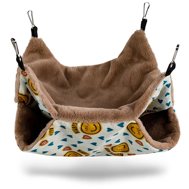 

Warm Hamster Hammock Winter Double-Layer Hammock for Ferret Squirrel Guinea Pig Small Pets Hanging Bed Cage, Gray, blue, brown, beige, pink, light blue