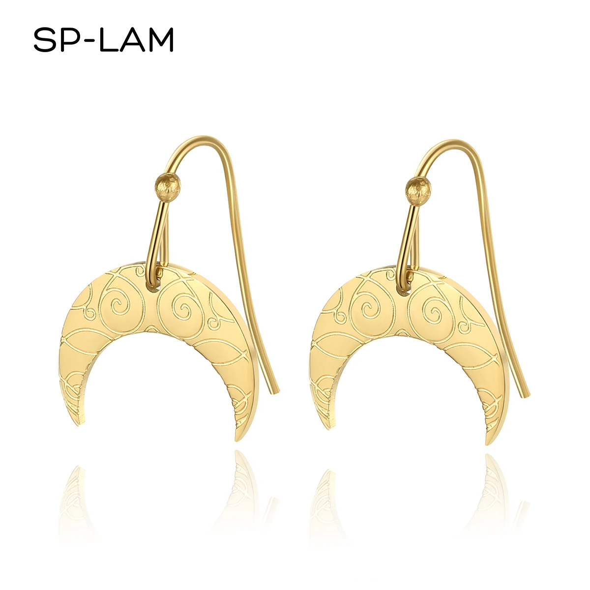 

SP-LAM Croissant Earring Vintage Jewelry Designer Fashion Modern Drop Plated Gold Hoop Earring