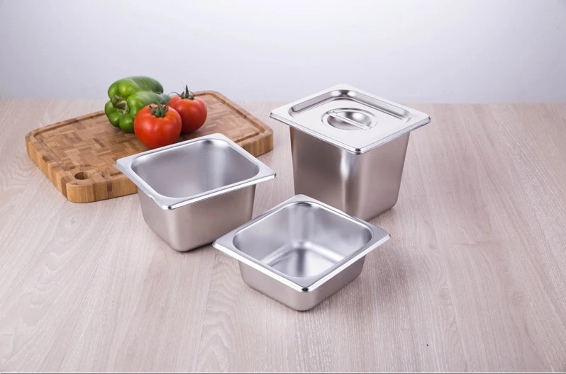 1/6 10cm Depth American Style Stainless Steel Gastronorm Pan Buffet Tray Containers Stainless Steel Buffet Trays Gastronorm Pan