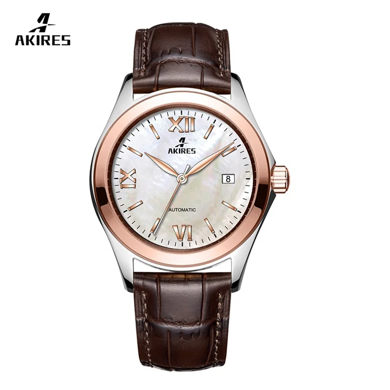 

sapphire crystal glass watch stainless steel automatic mechanical mens leather 5ATM waterproof watch