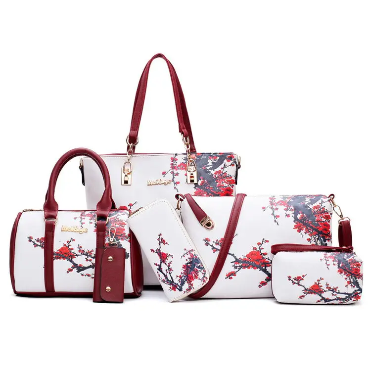 

Quality Borse In Pelle Donna China Luxury Women Bag Flower Print 6 Pcs Handbag Set