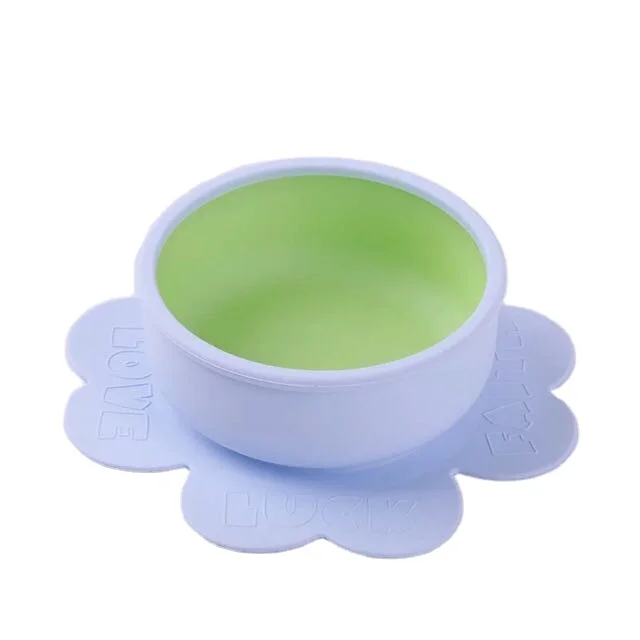 

2021 New Silicone Suction Bowl for Babe and Toddlers Flower Silicon Double Color Feeding Training Bowls