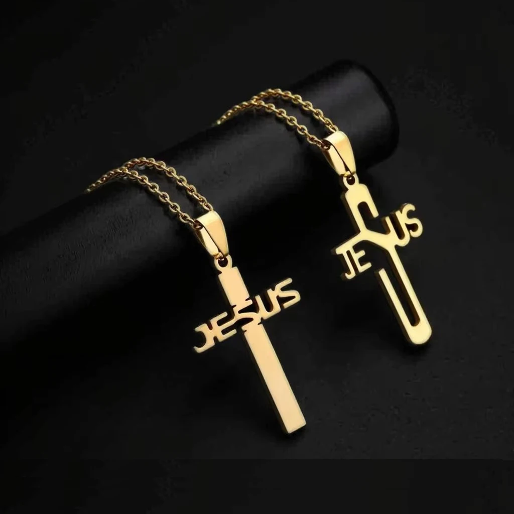 New Scapular Christian Catholic Religious Silver Gold Plated Stainless Steel Link Chain Jesus Cross Pendant Necklace Unisex
