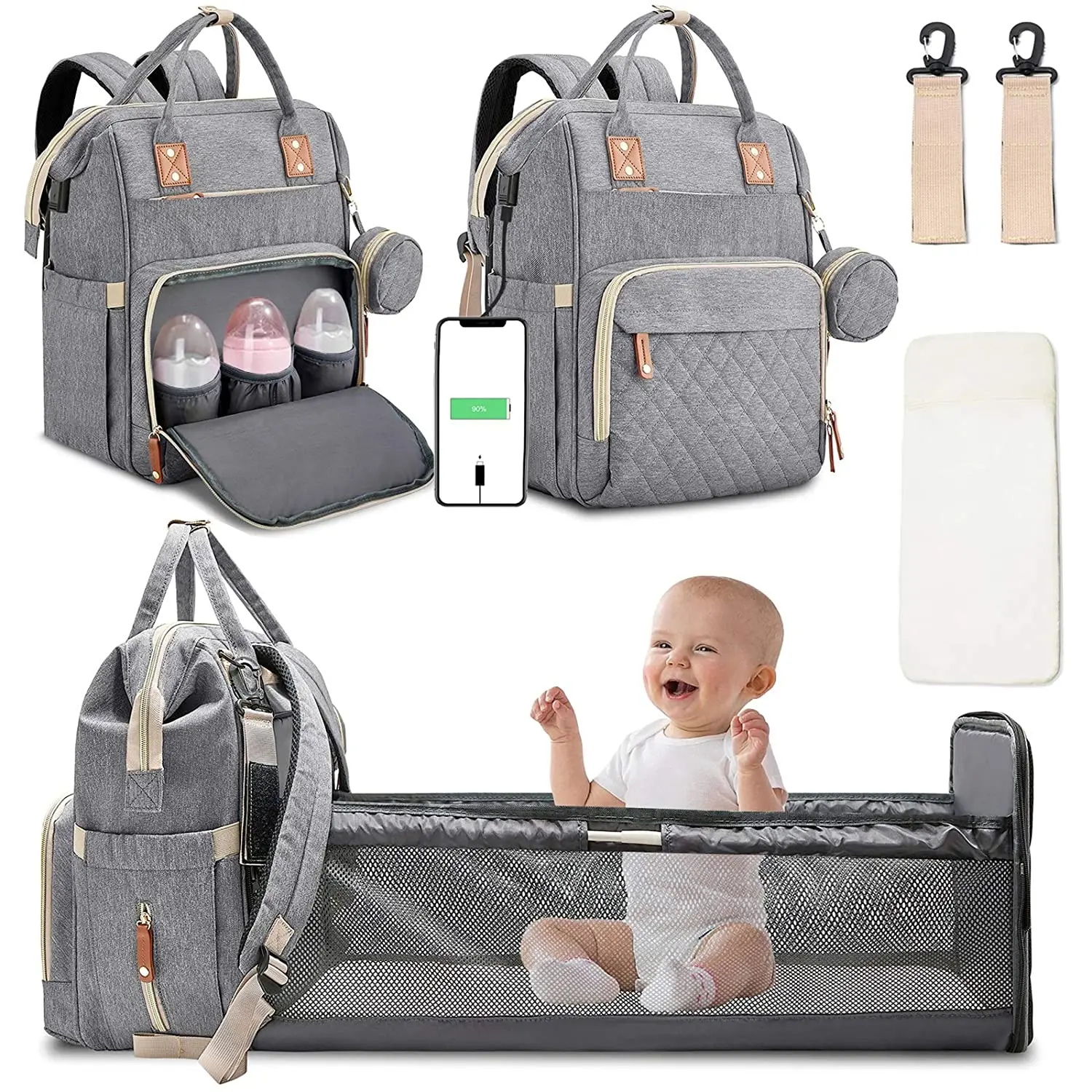 

Large capacity waterproof mommy diaper backpack baby polyester diaper bag bed baby diaper bag backpack with changing station, Customized colors
