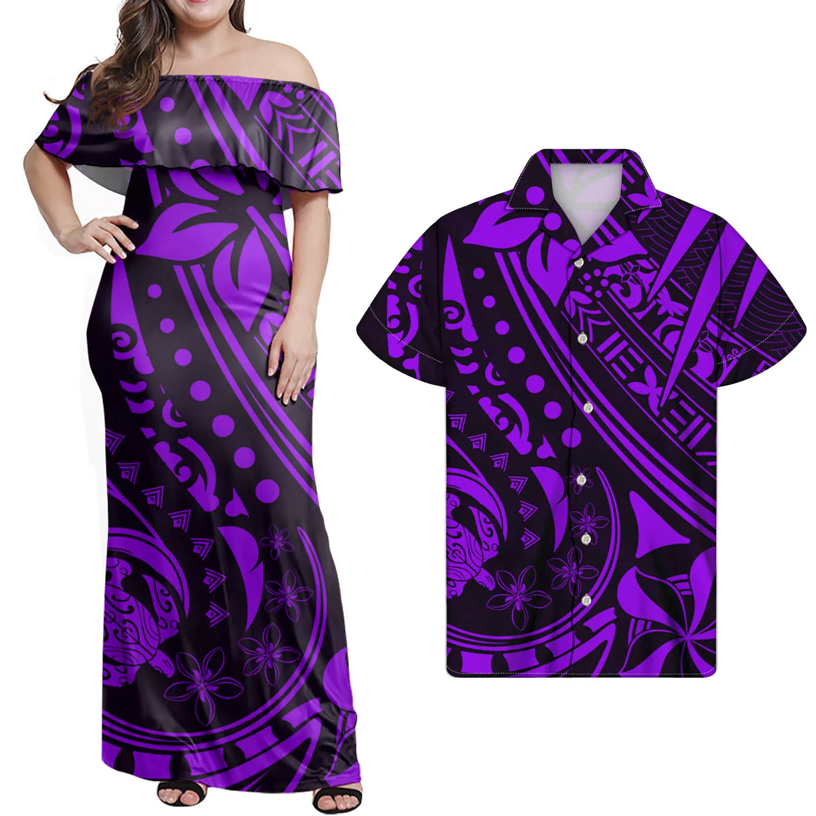 

Lady Dress 2021 Samoa Hawaii Polynesian Tribal Print Fabrics One Shoulder Dress Women Casual Short Sleeve Girls Long Dresses, Customized color
