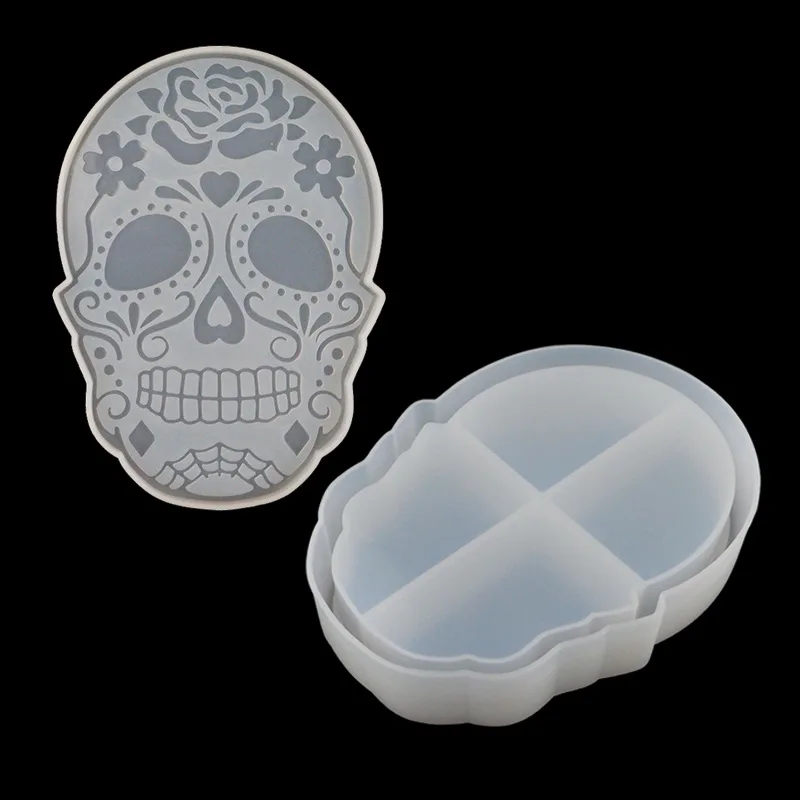 

S1477 Skeleton trinket Box Gothic container Jewelry Box resin silicone mold for halloween home decor, Random