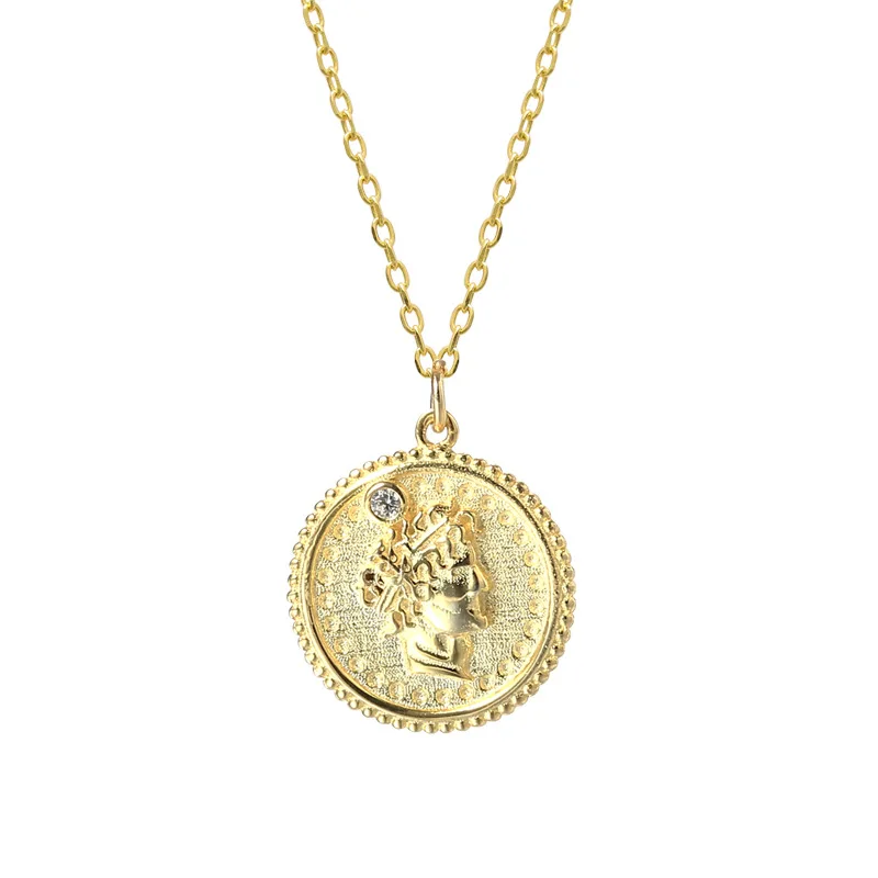 

Cubic Zirconia Round Silver Color Portrait Coin 925 Sterling Silver Gold Plated Necklaces