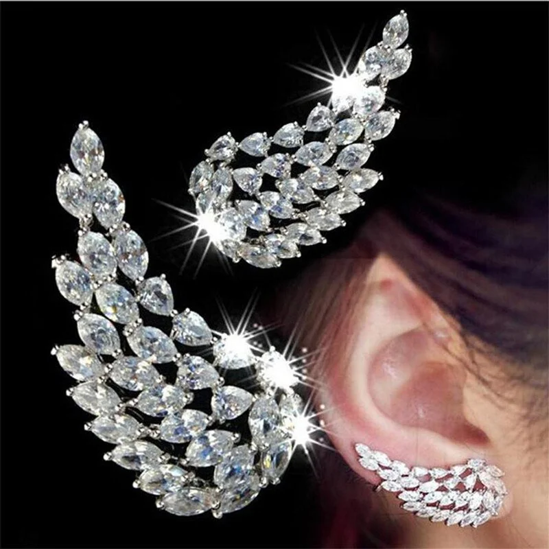 

CAOSHI Angel Wing Feather 925 Silver plated Zircon Engagement Ear Bone Clip Earrings for Women