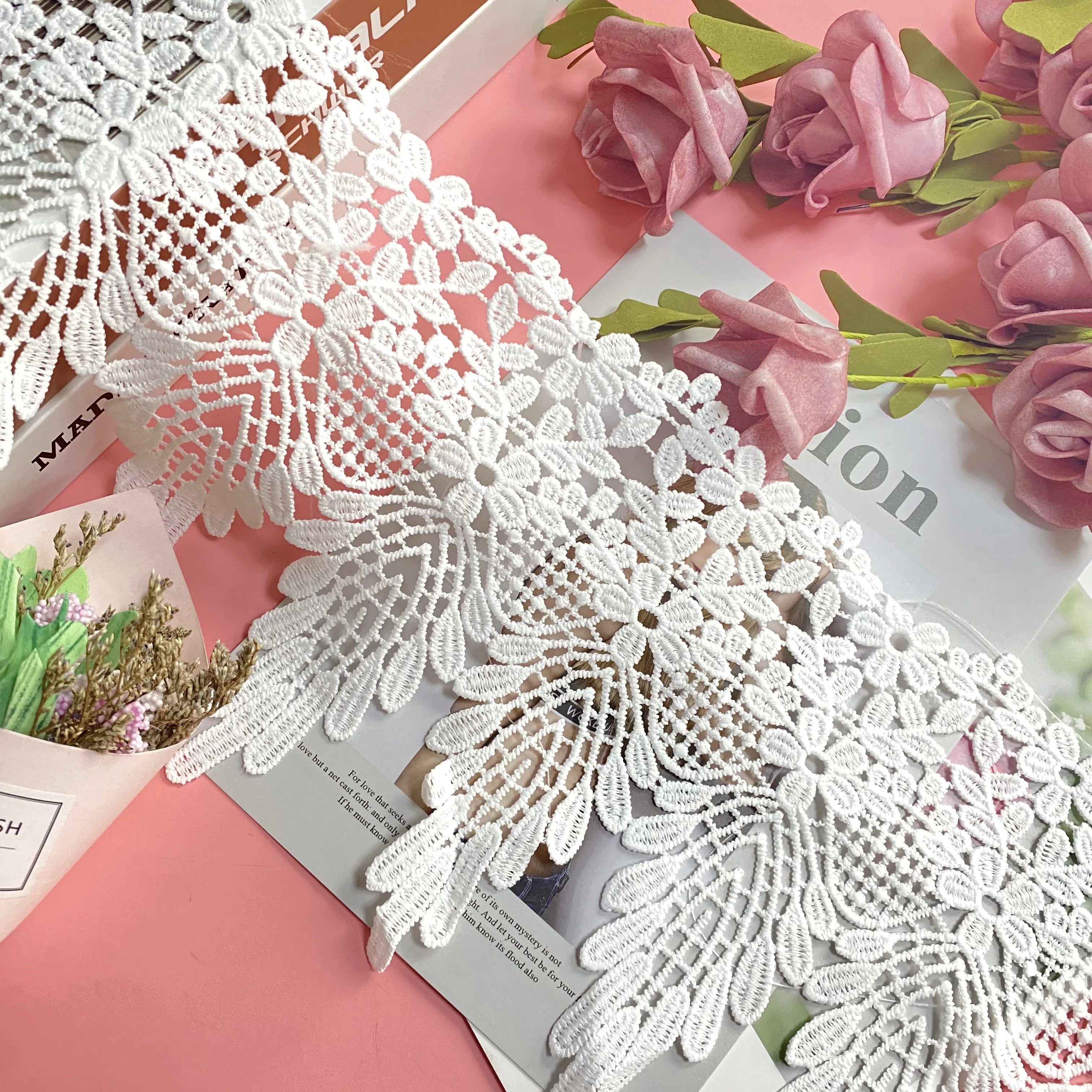 

New clothing accessories white milk polyester water soluble embroidery lace