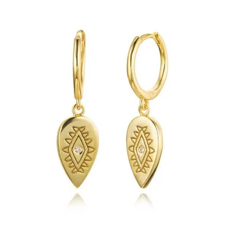 

Carline wholesale 925 silver fine jewelry women 18k gold plated waterdrop eye zircon huggie hoop charm earrings