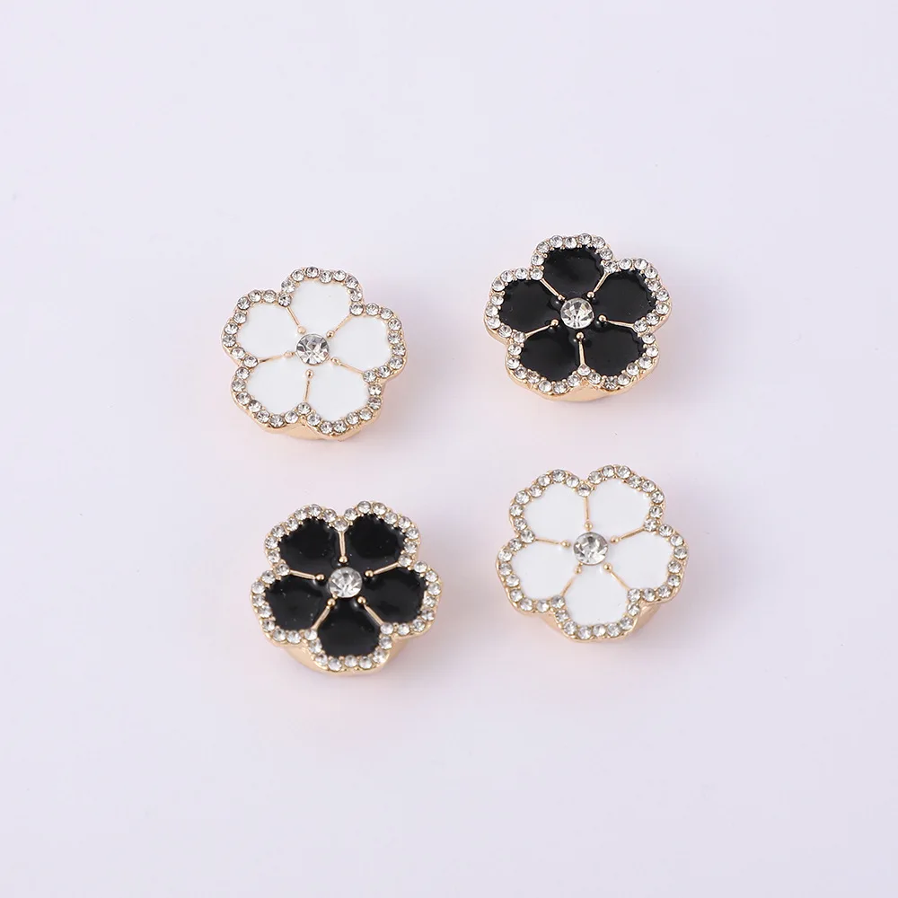 JFRB056 Elegant Enamel Rhinestones Flower Clip Over Button Embellished Button Covers for Women Blouse Shirt Decor Accessories