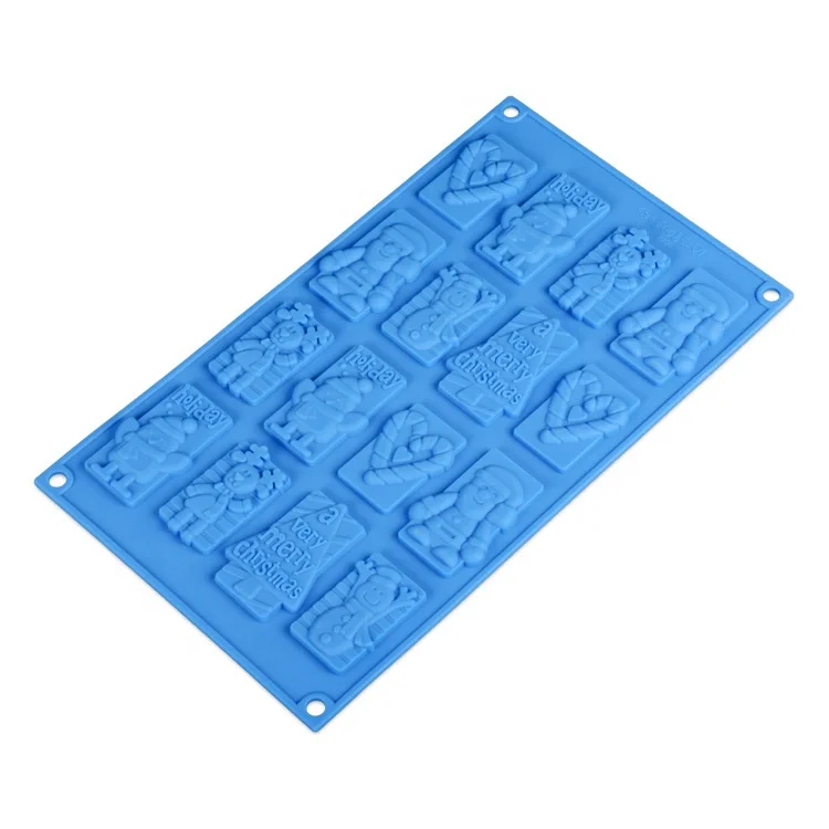 

High Quality 16Holes Food Grade Silicone Cake Baking Mold X MAS Silicone Wax Melt Mould for Handmade Aromatherapy Soap Chocolate, Chocolate blue