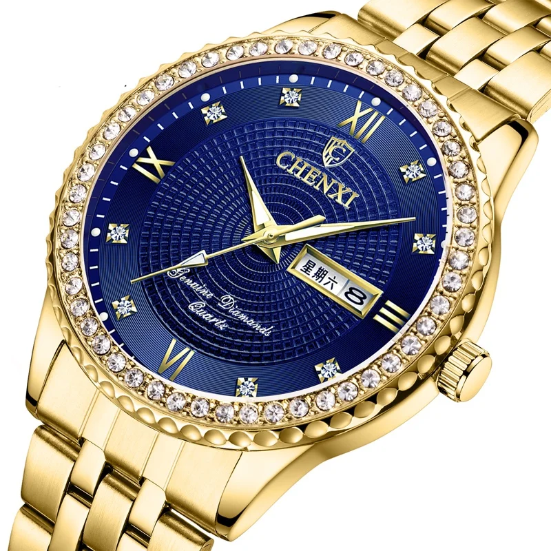 

CHENXI Top Selling Watches Business Fine Stainless Steel Strap Dual Calendar Men Gold Watch 8215, According to reality