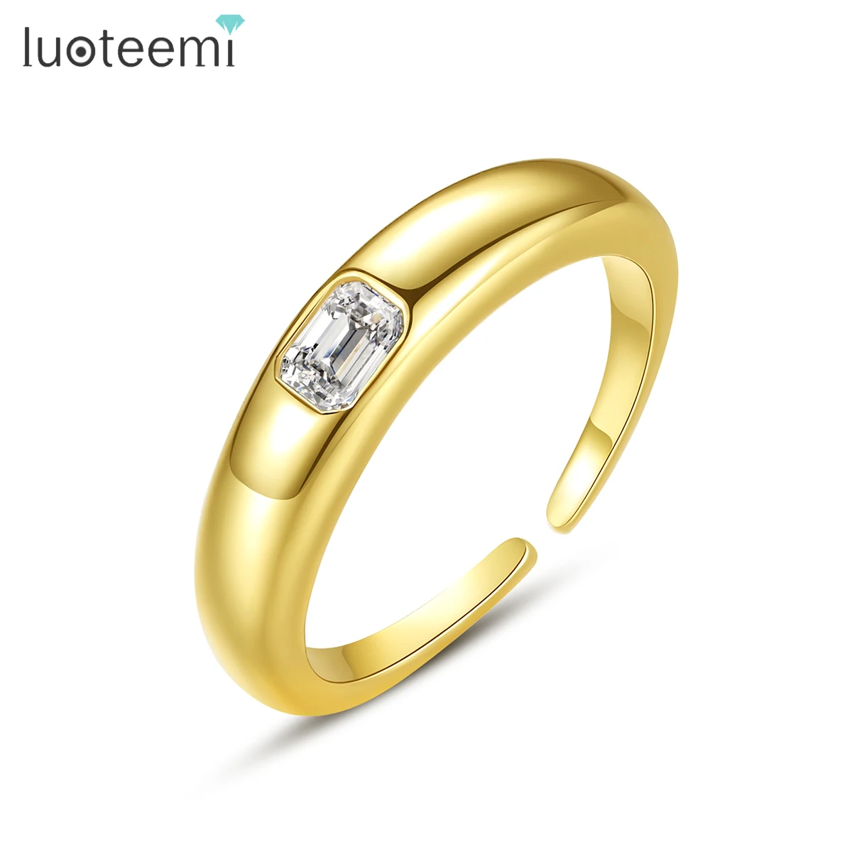 

LUOTEEMI Fashion Single Princess Cutting Zirconia Stone Women Rings 202114K Ring Minimalist