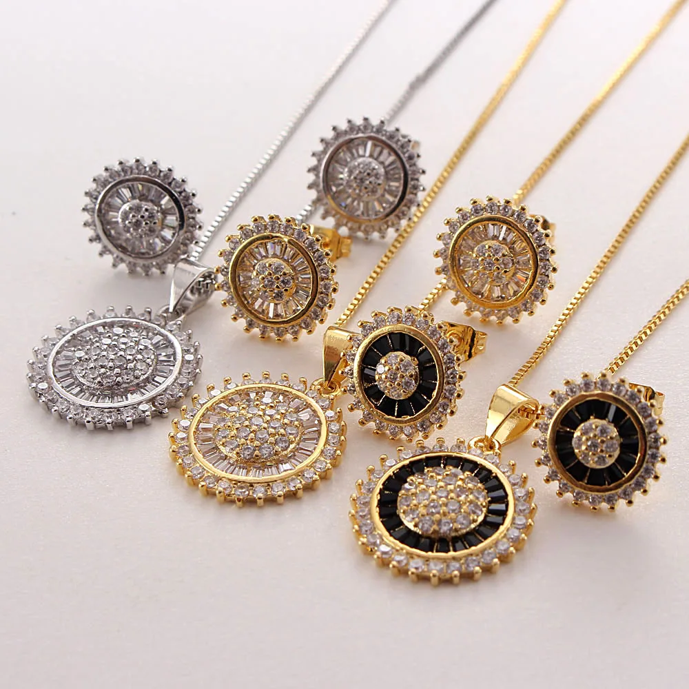 

MHS.SUN Elegant Women Zirconia Jewelry Set High Quality CZ Flower Pendant Necklace Gold Color Stud Earrings For Party Gifts