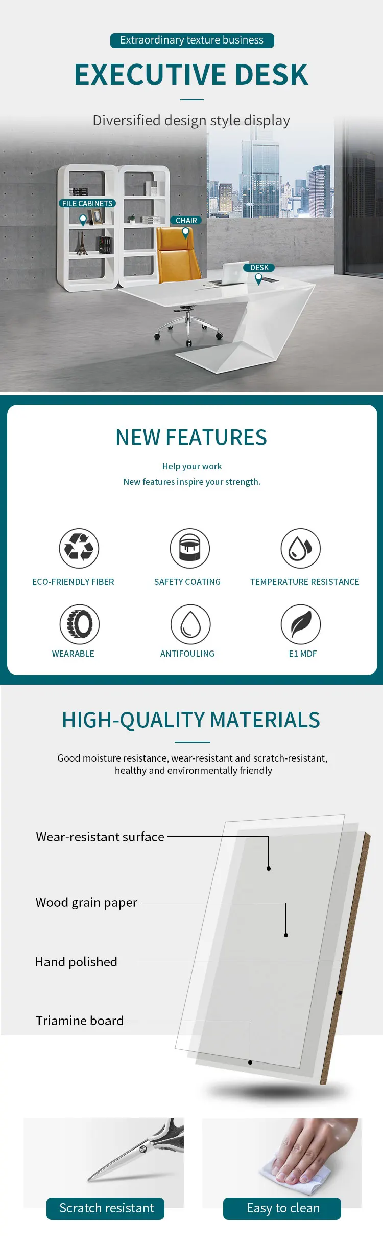 2020 latest office table designs foshan wooden furniture modern white office furniture desk