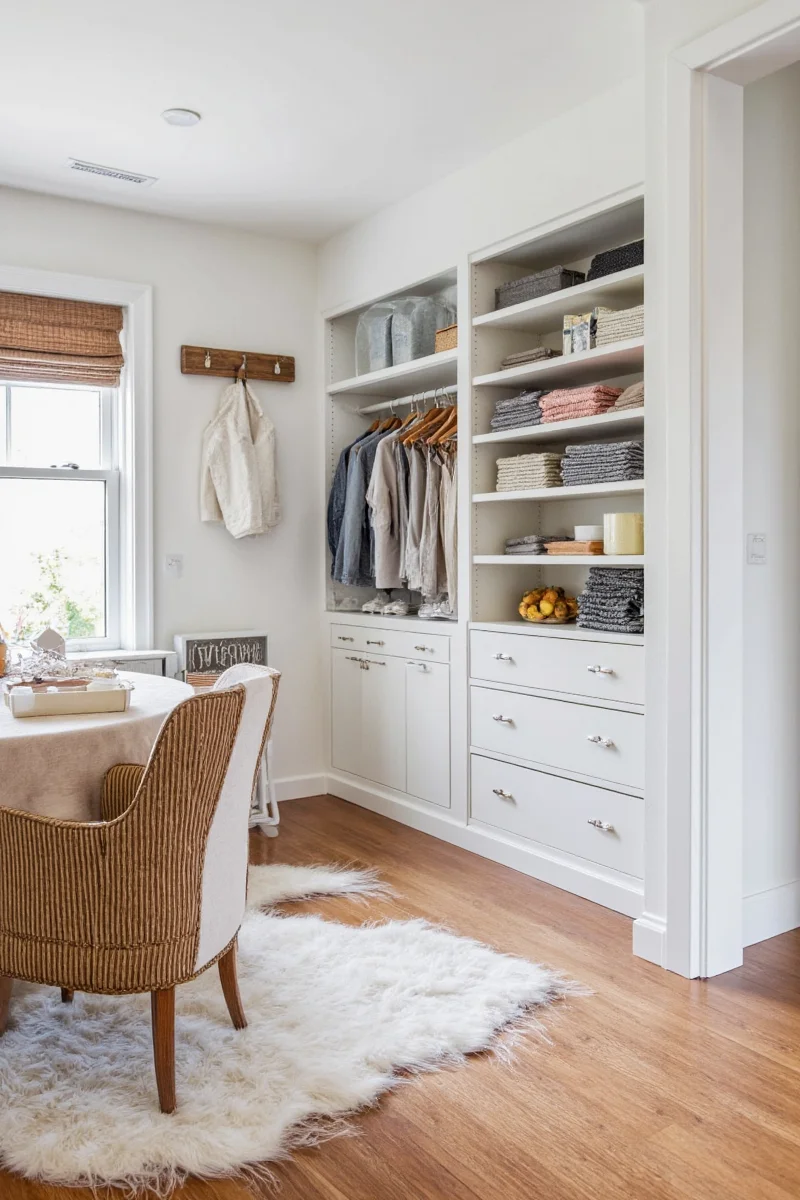 Happy family admiring their organized wall closet