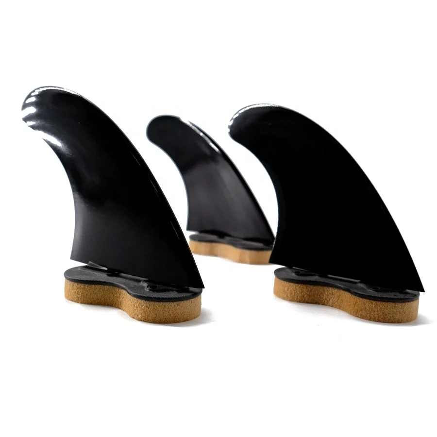 

Black Plastic Quick Lock Surfboard Fins Thruster Tri Set Medium dual tab Plastic Fin