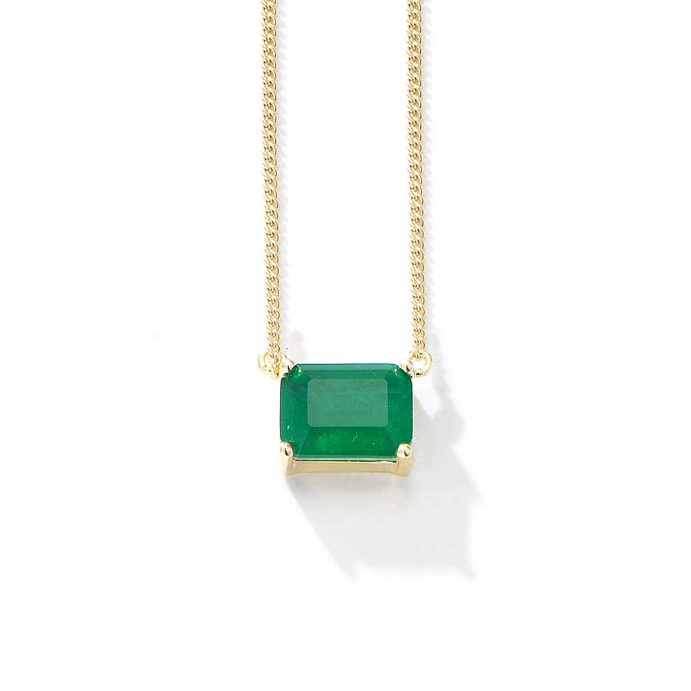 Fashion Minimalist Jewelry 925 Sterling Silver square Emerald Colored Green Zircon Gemstone Gold Plated Necklaces for Women