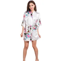 

Wholesale Women's Kimono Short Robe - Peacock & Blossoms