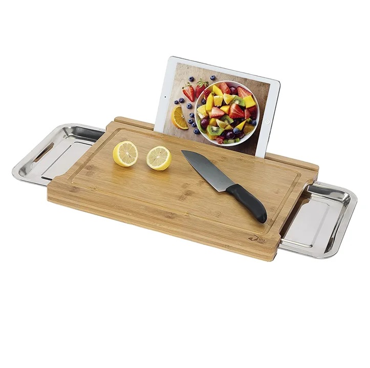 

Small MOQ Ready to Ship Drop Shipping cutting board with drip tray cutting board with storage Trays