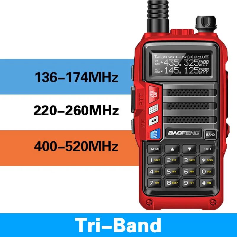 BaoFeng UV-9S Tri-Band 5W VHF,1.25M,UHF 136-174/220-225/400-520Mhz Extra 220 Antenna Portable Amateur Ham Two Way Radio 