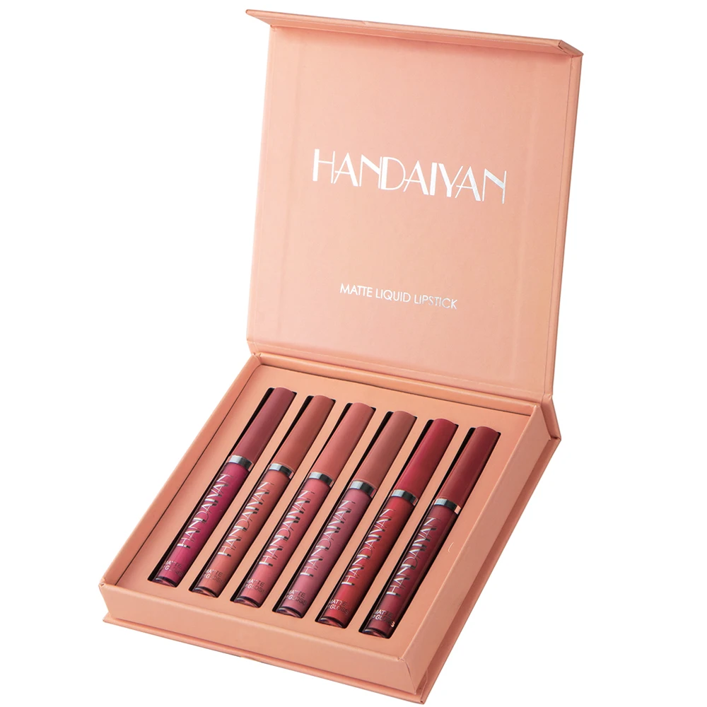 

Matte liquid red lipstick gift set private label lipgloss box packaging HANDAIYAN Lip gloss tube