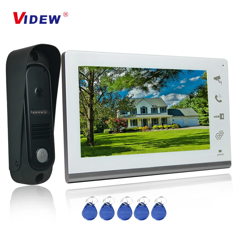 

VIDEW 4 Wired Video Intercom System RFID Unlock Camera Doorbell with 7 Inch Screen Night Vision Home Door Bell for Villa