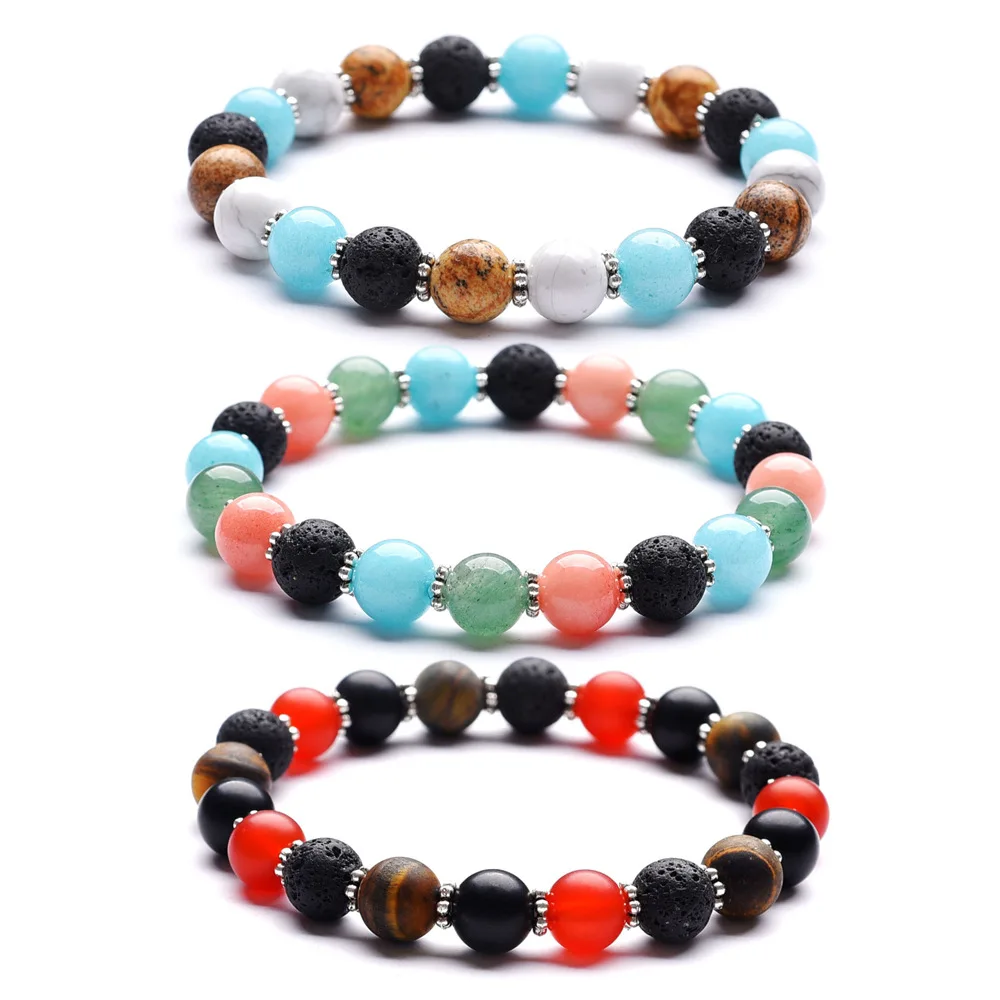 

Bestone Turquoise Picture Volcanic Stone Aventurine Bracelet Stone Mixed with Sunstone Frosted Agate Bracelet