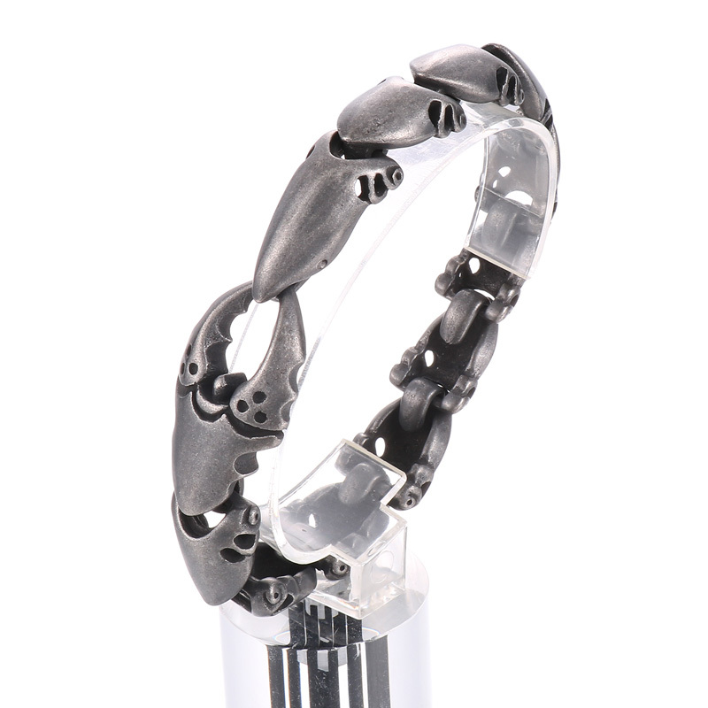 KALEN 225mm Men Punk Silver/Oxidized Black Stainless Steel Crab Claw Links Bracelets