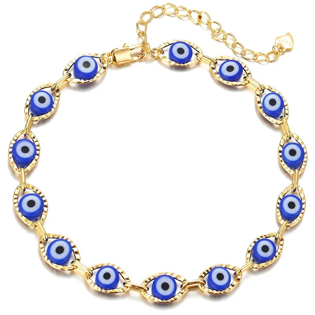 

Fashion Prayer Jewelry 14K Gold Plated Evil Oval Eye Chain Bracelets Bangles for Women