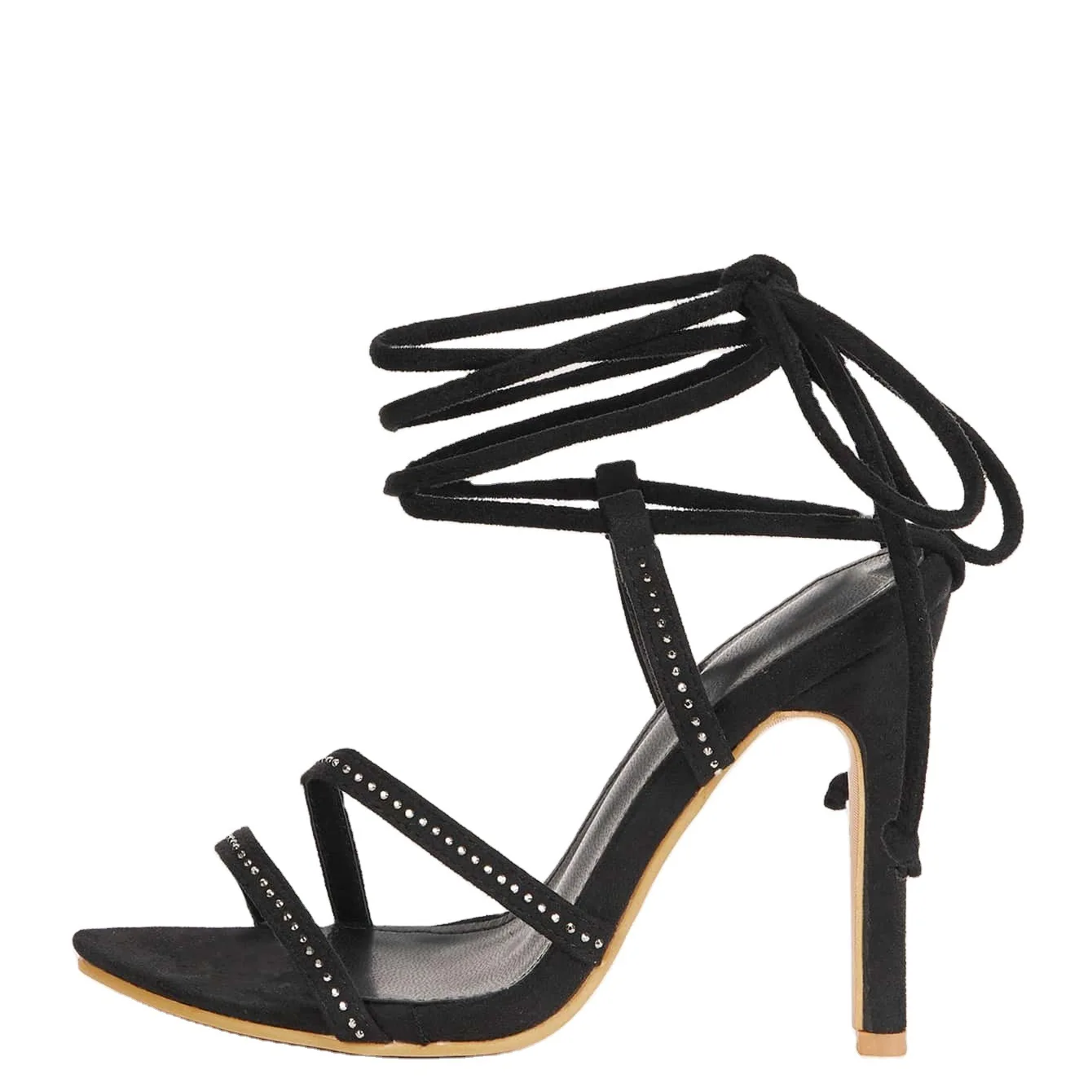 

Dropshipping Ladies Shoes Heeled Sandals Lace UP High Heel Sandals For Women, Black