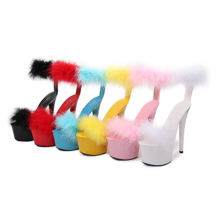 

Drop Shipping Fur Soild Color Ladies Slippers And Sandal Heels Shoe Woman Sexy Stripper Heels, 6 colors