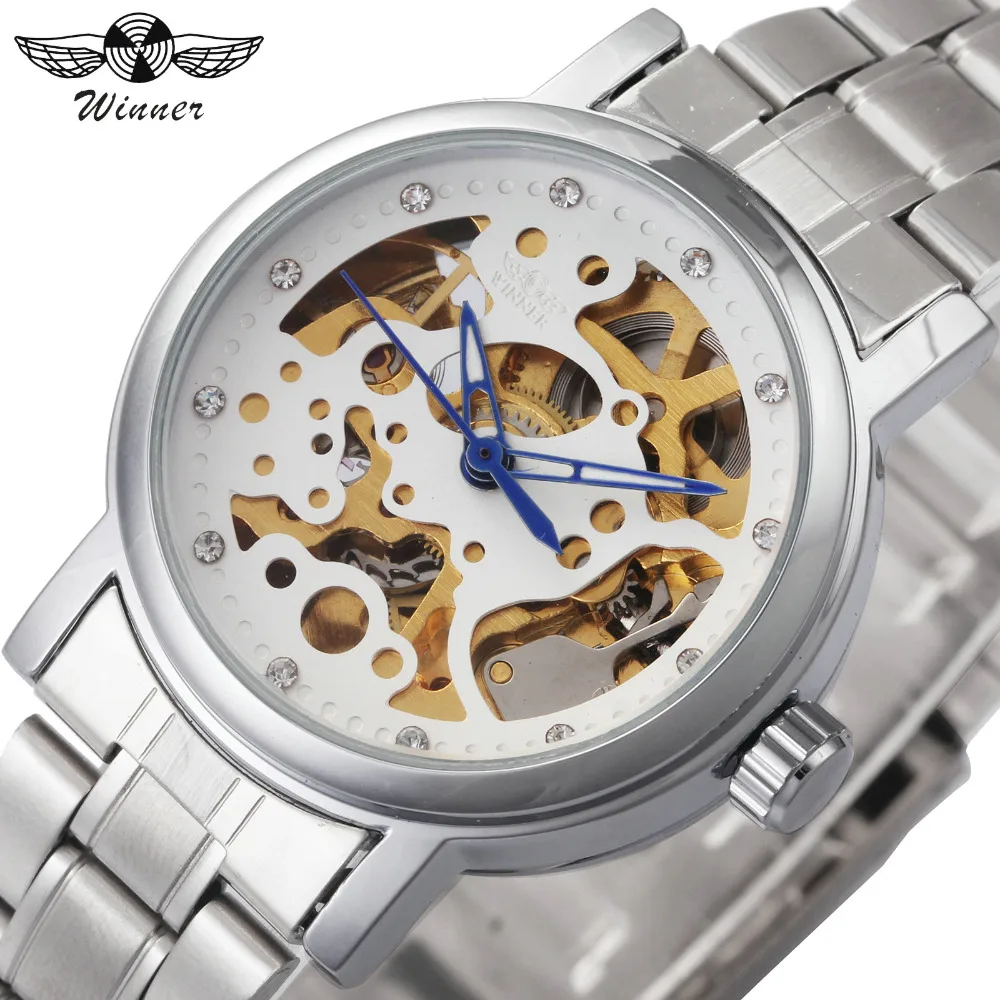

Winner Skeleton Automatic Mechanical Watch Gold Skeleton Vintage Mens FORSINING Watch Top Brand Luxury, White/black