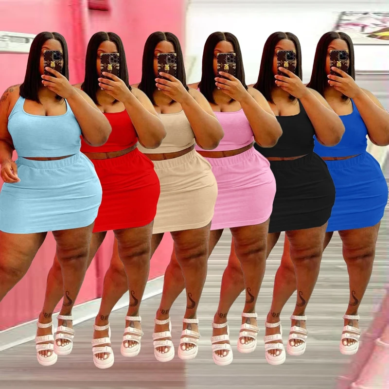 

S70203 Sport Stacked Skirts Summer Vacation Outfits Smocked Tshirt Women Plus Size 5xl Woman Dress Two Piece Skirt Sets Women, Picture show