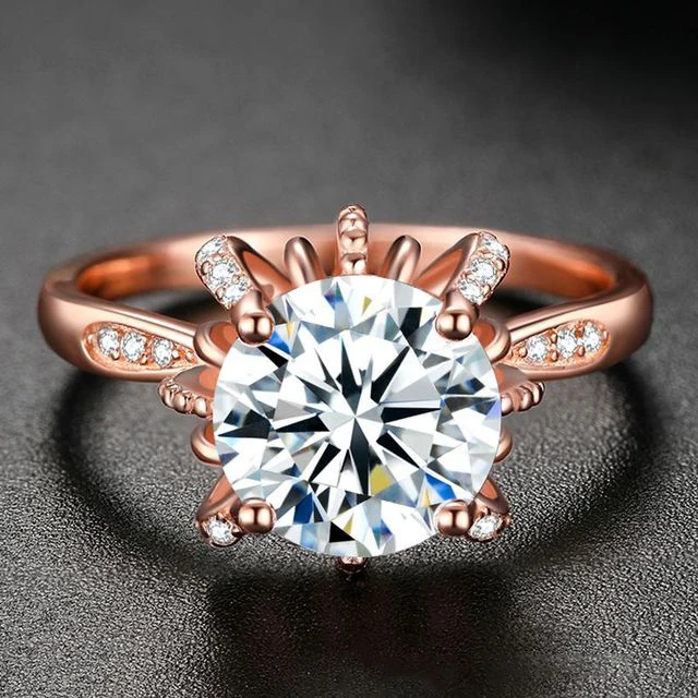 

Sell well in Europe and America S925 silver fashion rose gold wedding niche ring zircon luxury flower jewelry women's gift