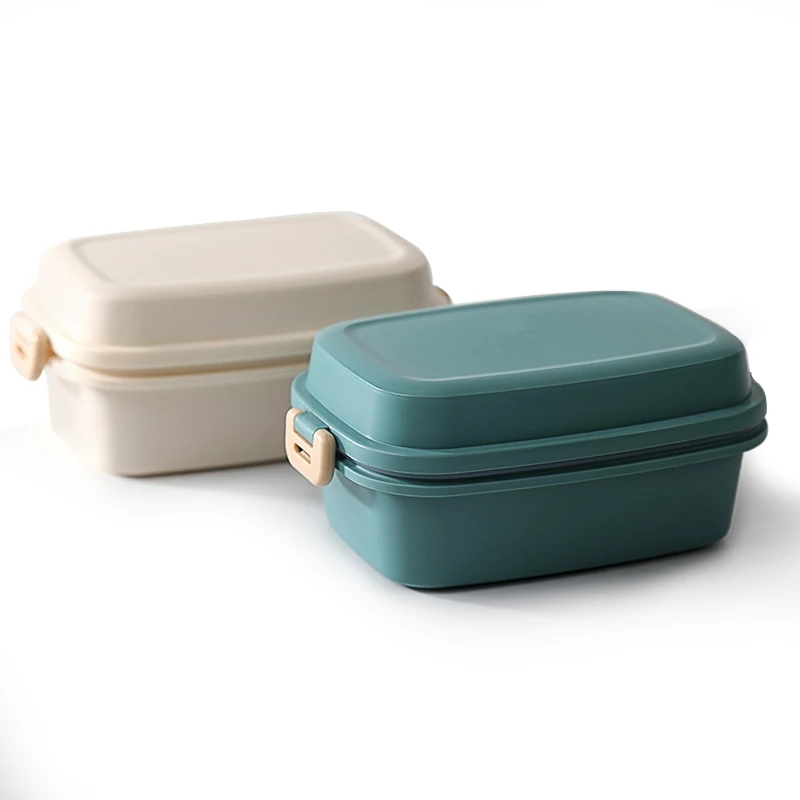 

Japan style 2 compartments bento box portable food grade plastic lunch box with cutlery