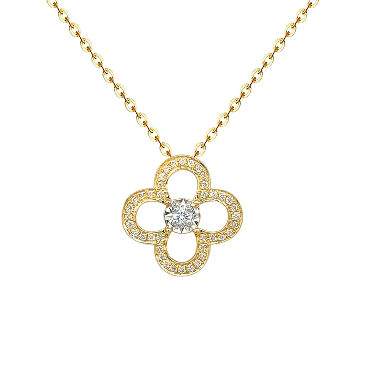 

Luxurious Classic Fashion Design 18K Real Gold Diamond Clover Pendant Necklace Women Fine Jewelry