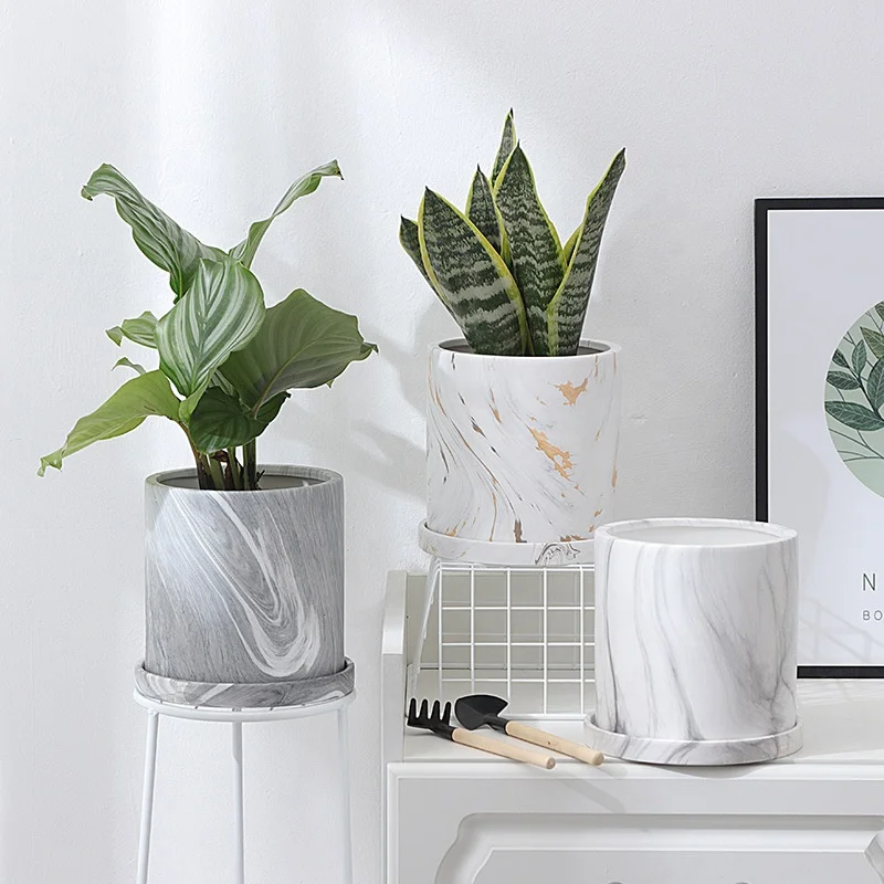 

Nordic simple solid color black gray white matte ceramic flower pot desktop decoration pot, Grey