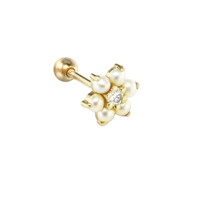 

ROXI Single s925 sterling silver fashion Japanese style flower pearl light luxury pierced earrings, Gold color