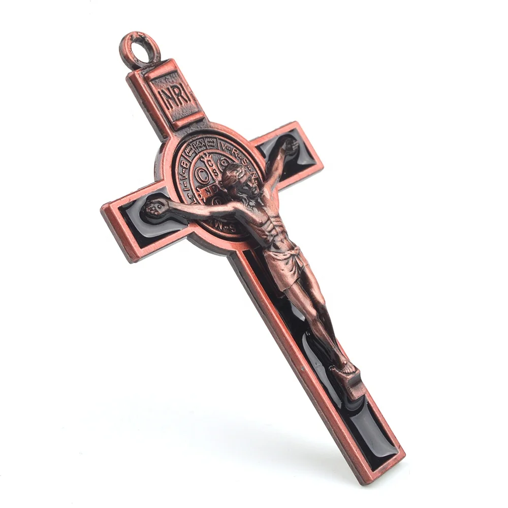 

Metal Decorative Black Enamel San Benito Medal Crucifix Saint Benedict Cross