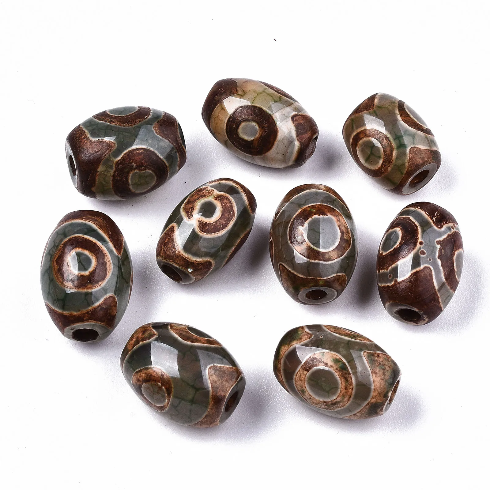 

PandaHall Oval 3-Eye Tibetan Style dZi Beads Natural Agate Beads