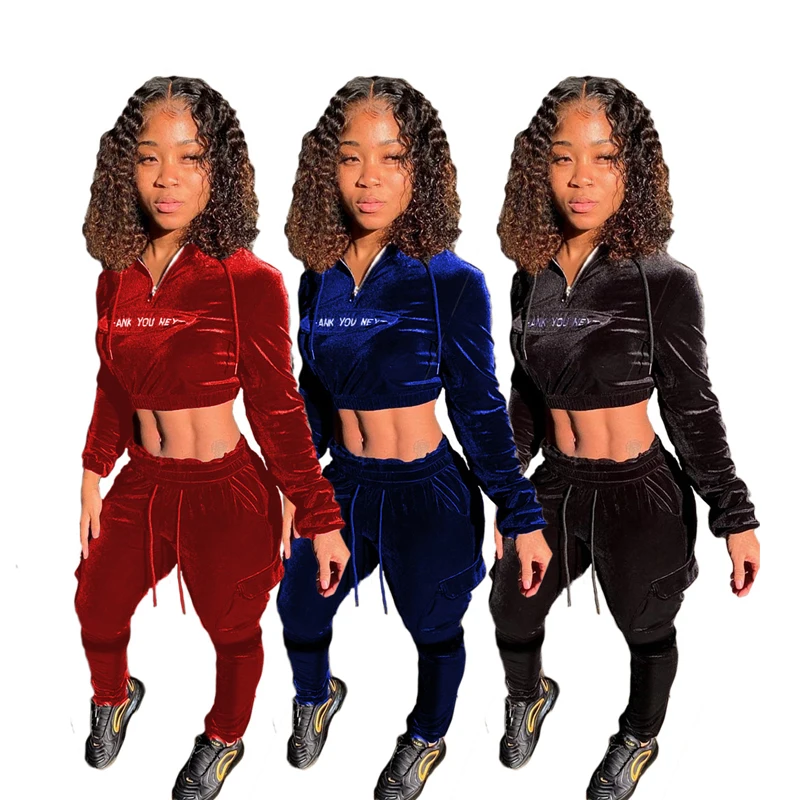 

2020 New Arrival Two Piece Women s Luxury Plus Size Velvet Tracksuit s Set Women s Custom Velvet Tracksuit s