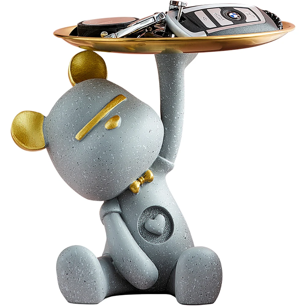 

Modern entrance home decoration resin doll storage ornaments bear statue storage tray