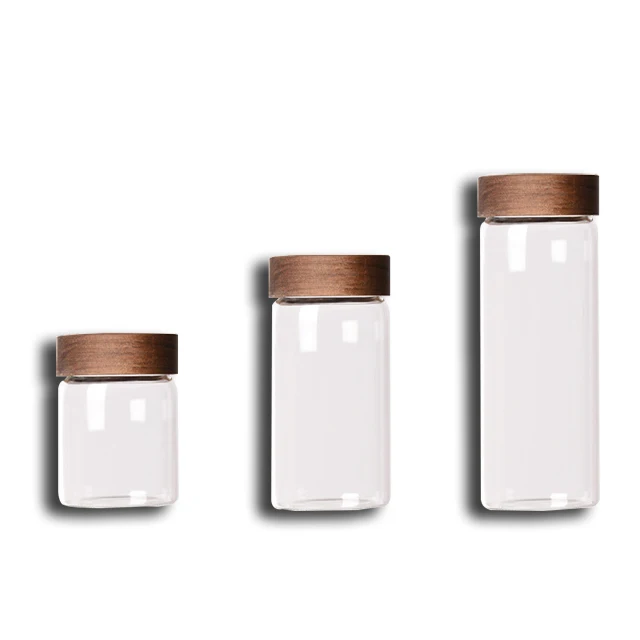 

Accept custom with wooden lid glass honey storage jar Food storage tank